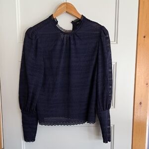 RW&CO. Navy Lace High-Neck Blouse